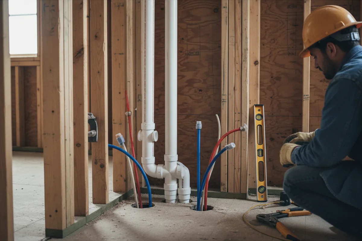 Drain and supply rough-in during Sump Pump Repair in Bangor